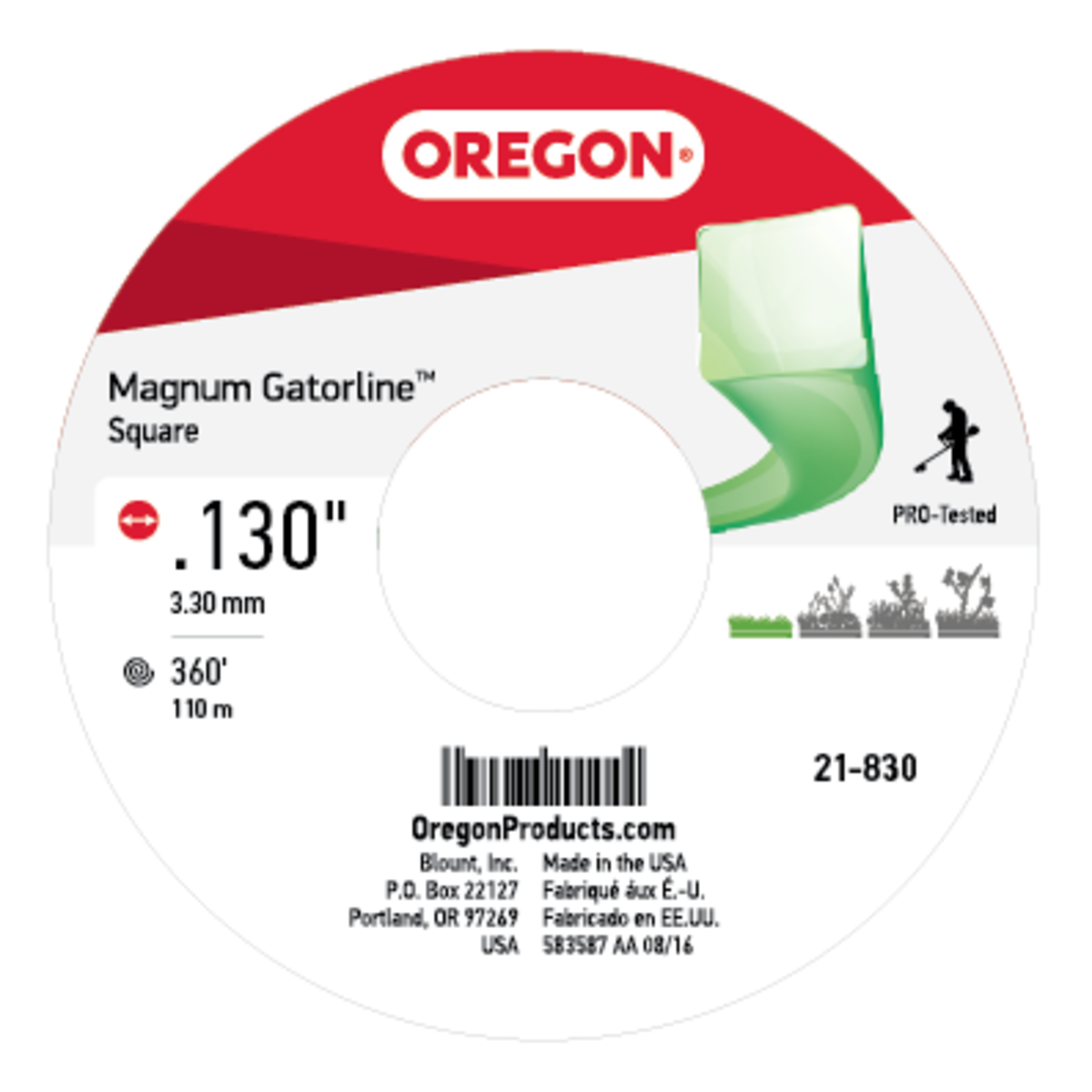 Oregon 21-830 GATORLINE,SQUARE .130 3lb SPOO